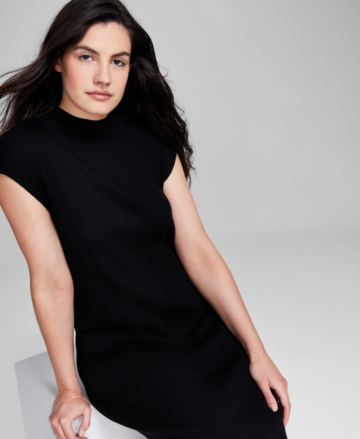 And Now This Women's Ribbed Sweater Mock-Neck Midi Dress, Created for Macy's