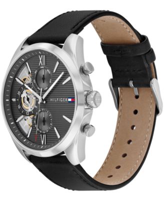 Men's Black Leather Watch 43.5mm