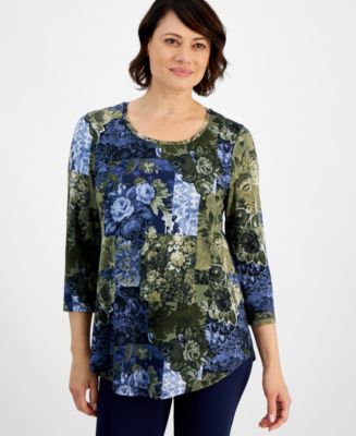 売れ筋商品|||ジェイエムコレクション カットソー トップス レディース Women's Printed Scoop-Neck Short Sleeve Top, Exclusively at Macy's Intrepid Blue Combo JM Collection Women's Printed Scoop-Neck Top, Created for