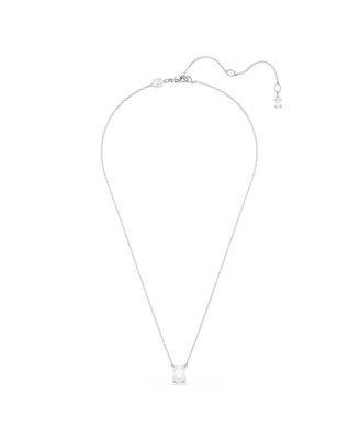 Stilla Pendant, Octagon Cut, White, Rhodium Plated Necklace