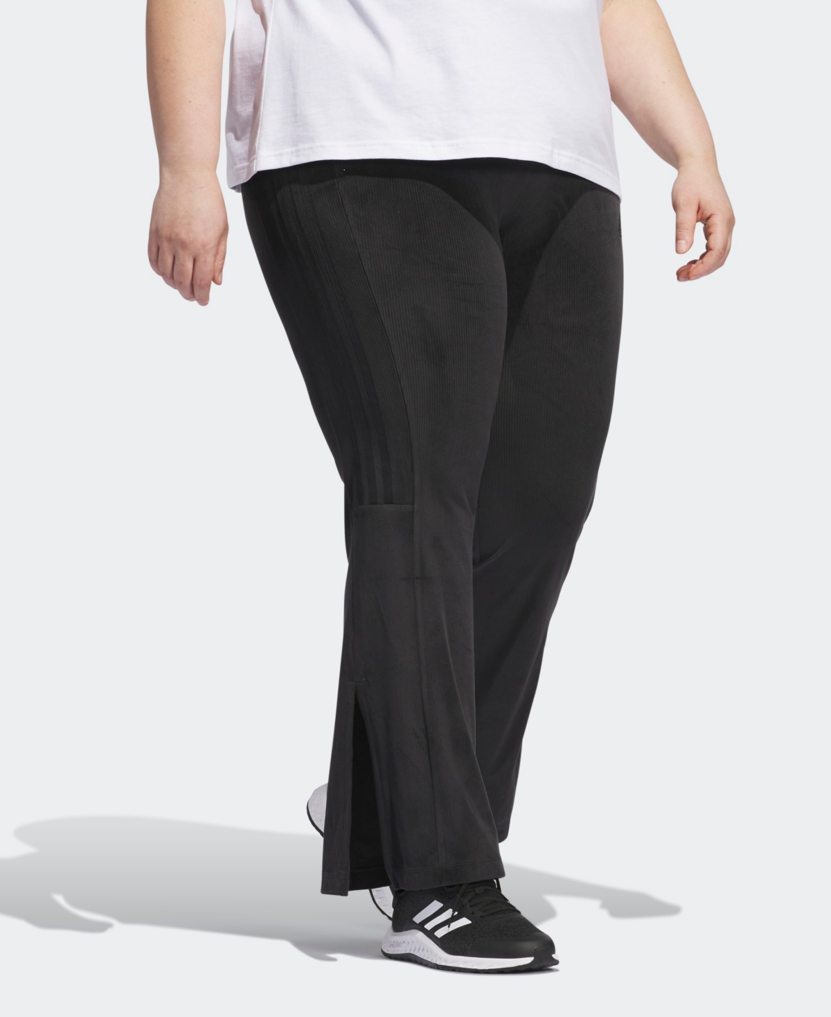 Shop Adidas Originals Plus Size Tiro 3-stripes Stretch Velour Flared Leggings Pants In Black