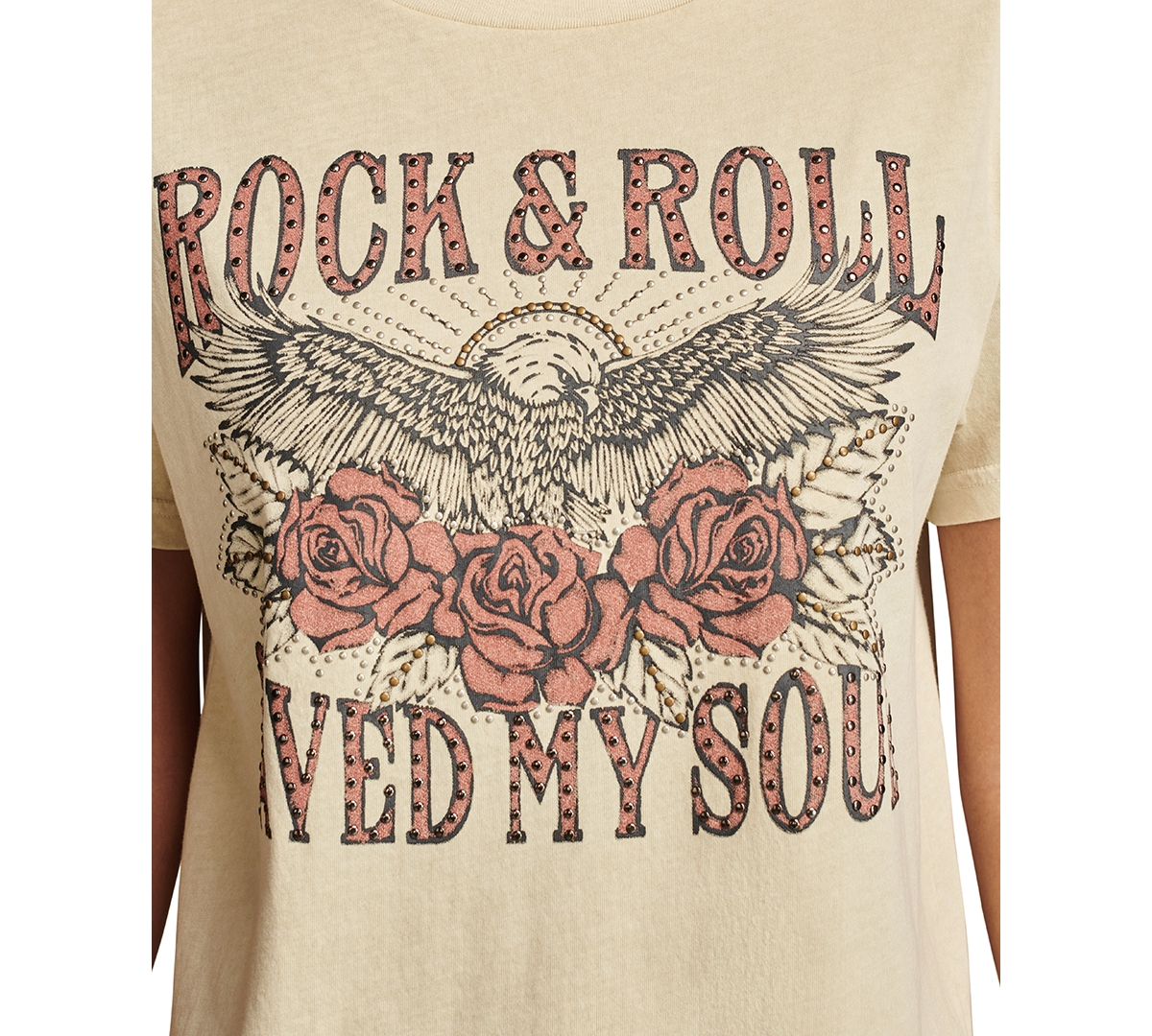 Lucky Brand Women's Embellished Rock N Roll Saved My Soul Graphic Print Cotton T-Shirt