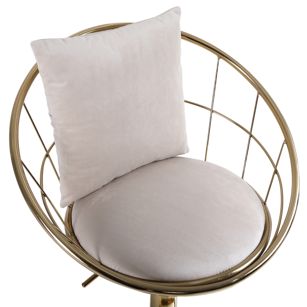 Off- Velvet Bar Chair, Pure Gold Plated, Unique Design, 360 Degree