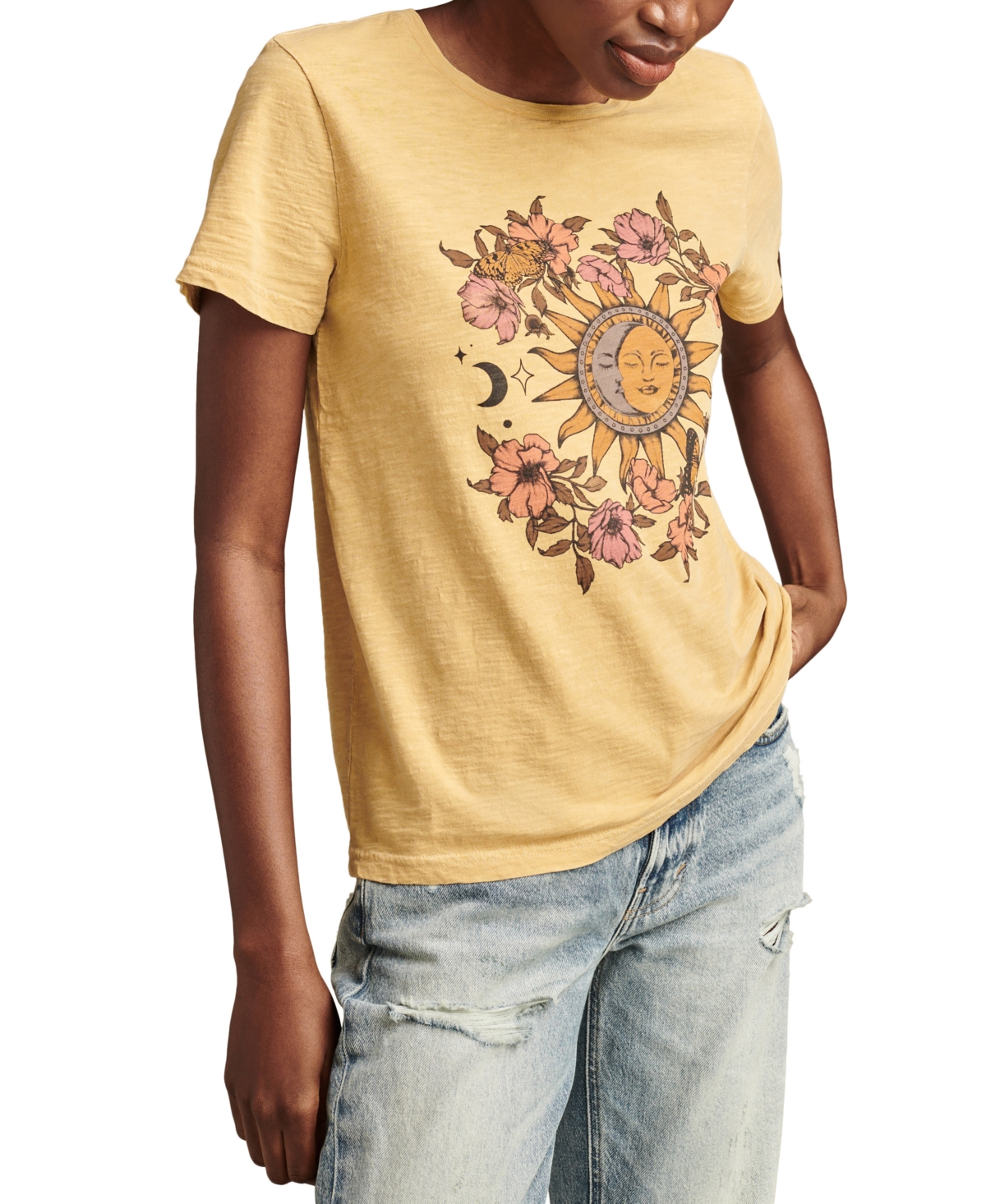 Lucky Brand Women's Cotton Sun & Moon Floral Classic T-Shirt