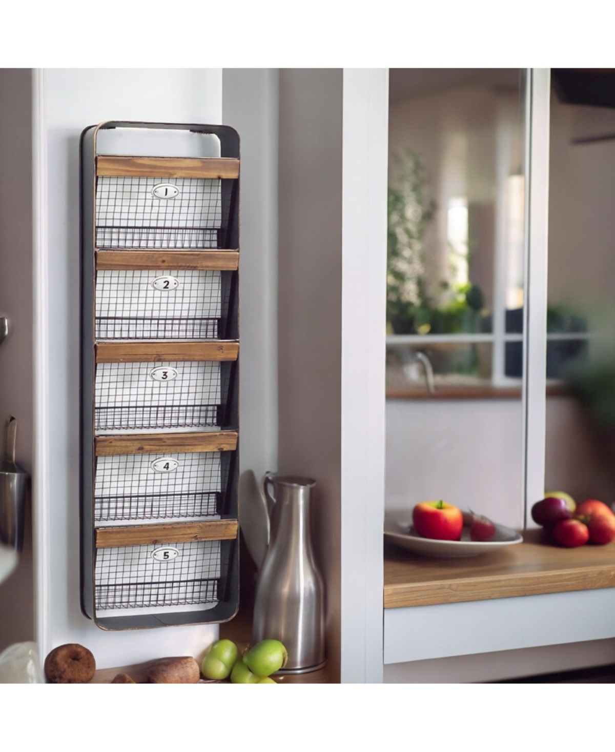 Slickblue Metal Wall Basket Organizer with Wood Accents Functional and Stylish Storage Solution - Brown