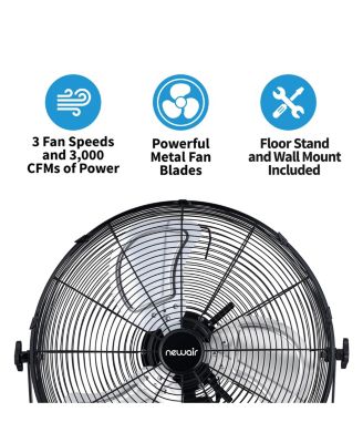 18 Inch High Velocity Waterproof 2 in 1 Floor Stand or Wall Mount Adjustable Tilt 3 Speed Outdoor Air Fan