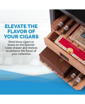 Cigar Humidor – 250 Count, Opti-Temp Heating/Cooling, Cedar Shelves, Digital Thermostat, Lock & Key, Stainless Steel