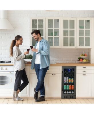 Wine & Beverage Refrigerator – 15" FlipShelf, Dual Zone, 80 Cans/33 Bottles, Black Stainless, Glass Door, Quiet Cooling, Built-in/Freestanding