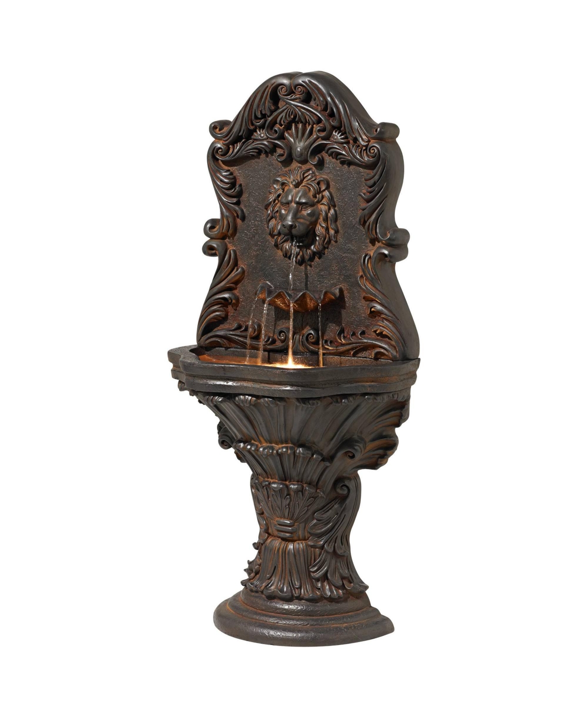 John Timberland Imperial Lion Acanthus Rustic Outdoor Wall Water Fountain High with Led Light for Garden Patio Backyard Deck Home Lawn Porch House