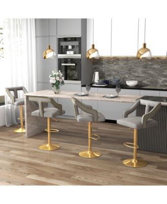 Set of 2 Swivel Bar Stool with Footrest, 2-Layer Electroplated Metal Base