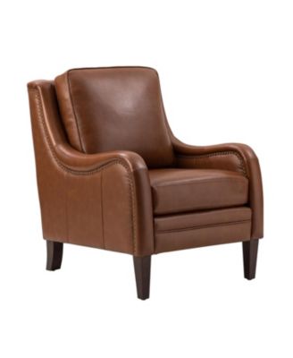 Traditional Pascual 27.56" Wide Genuine Leather Arm Chair with Rubber Wood Legs