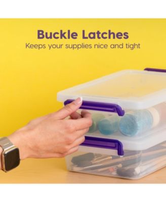 USA 10 Pack 2.7 Qt. Storage Bin with Secure Buckle-up Lid, Stackable, for Stationeries, Crafts, Toys, and Small Parts, Organization Solutions for Office, Kids Room, and Classroom, Clear/Violet
