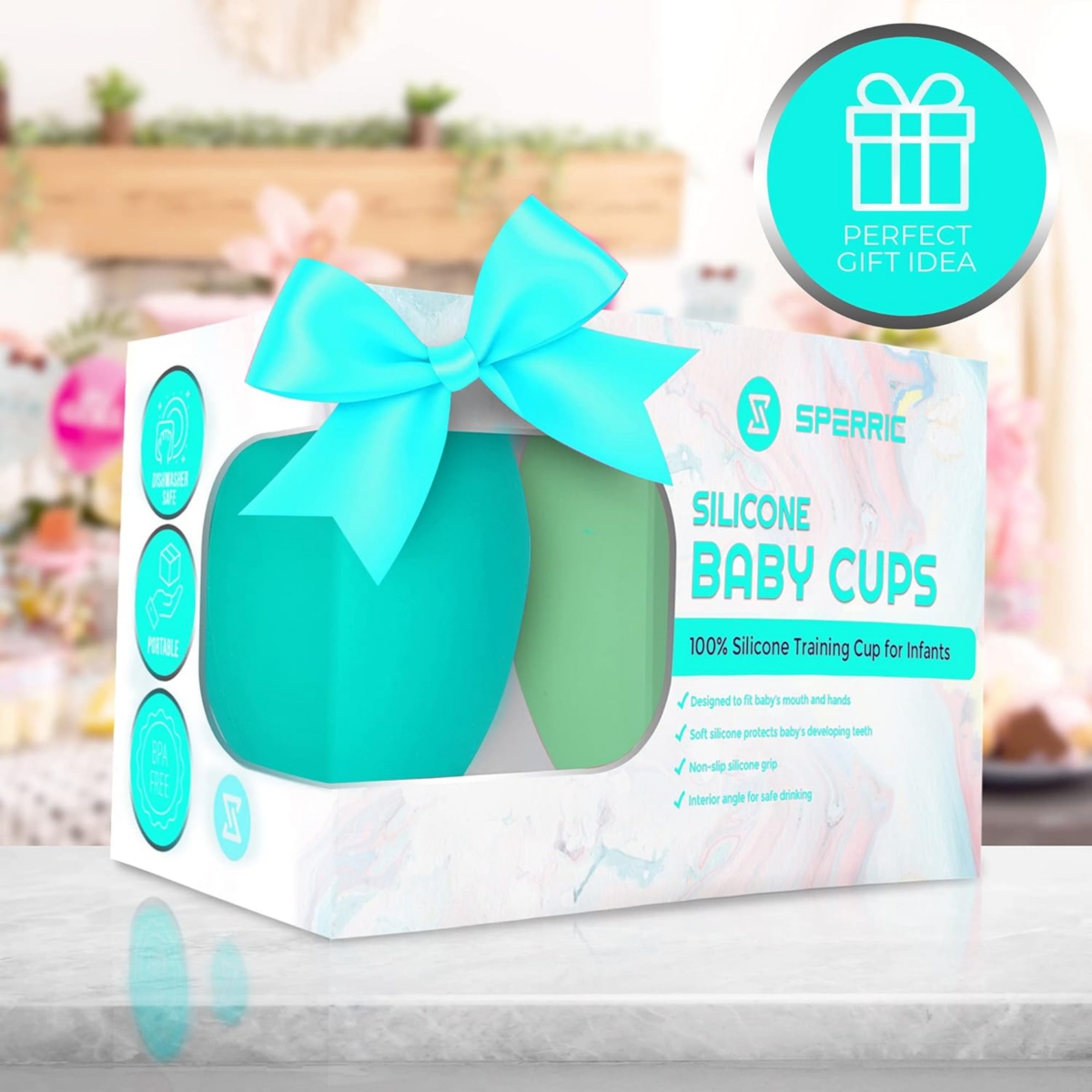 Sperric Toddler Silicone Baby Cup Training Cup - Open Cup for Baby Led Weaning 2 Pack of No Spill Sippy Baby Cups - Soft & Gentle on Gums Bpa Free Sil