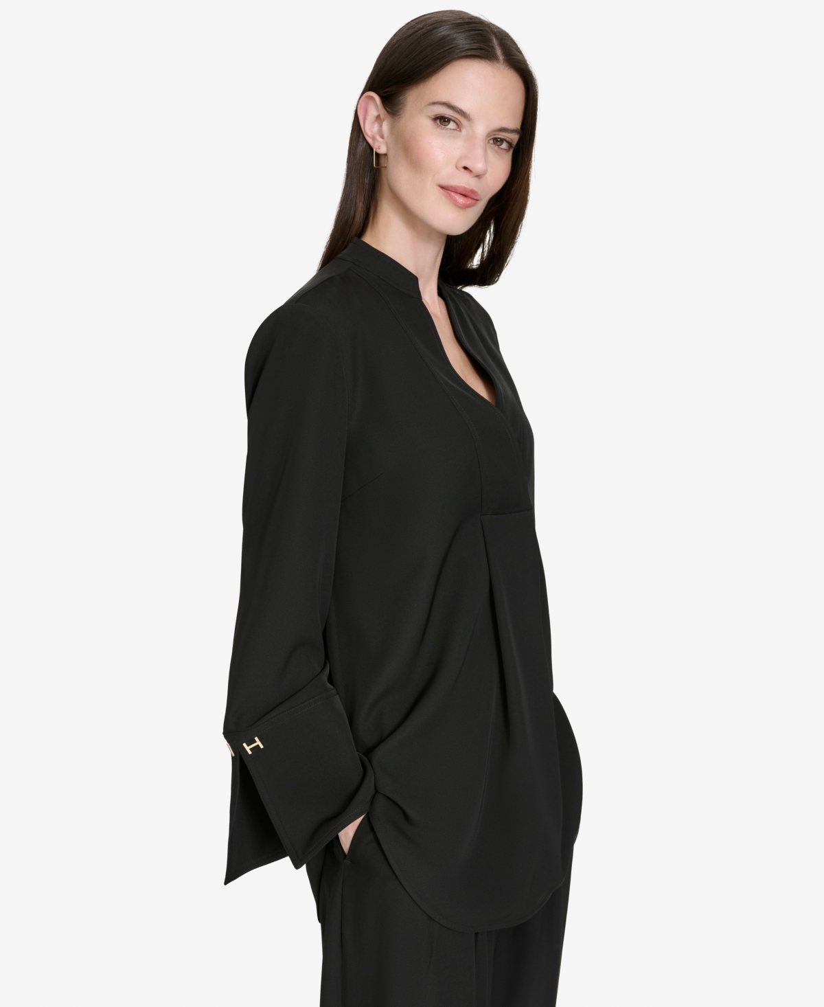 Halston Women's Band-Collar V-Neck Long-Sleeve Tunic