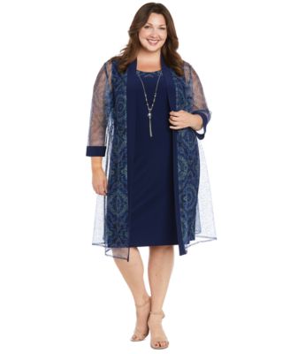 R & M Richards - Plus Size Sleeveless Dress & Embroidered Jacket