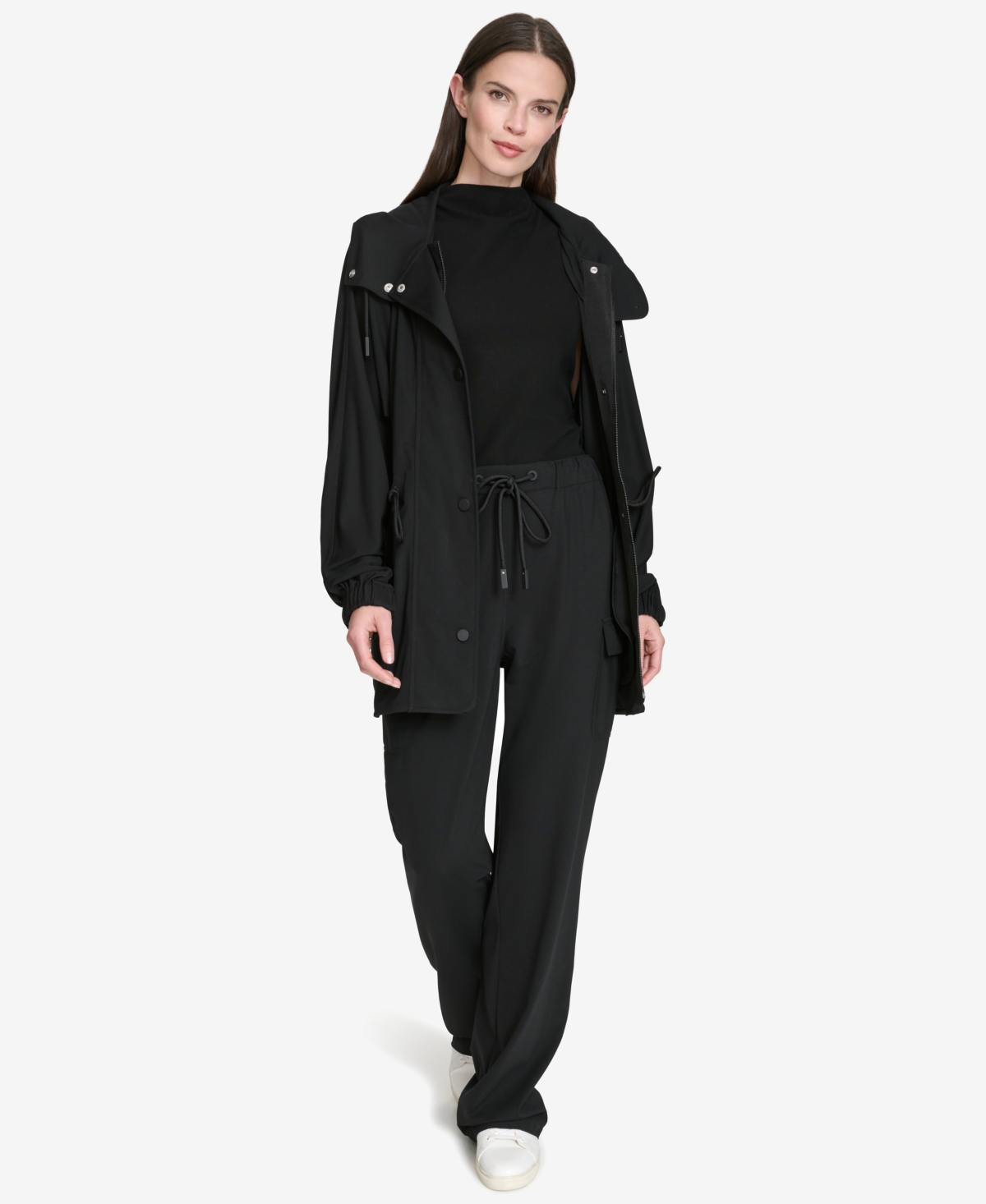 Halston Women's Hooded Drawcord-Waist Snap-Front Jacket