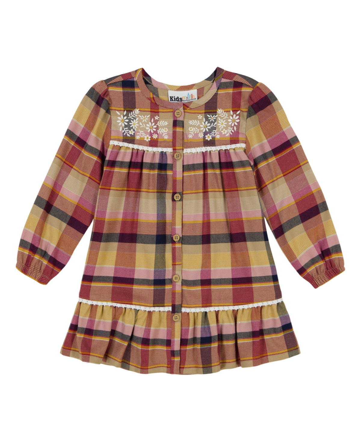 KIDS HEADQUARTERS TODDLER AND LITTLE GIRLS PLAID FLANNEL CROCHET TRIM DRESS 