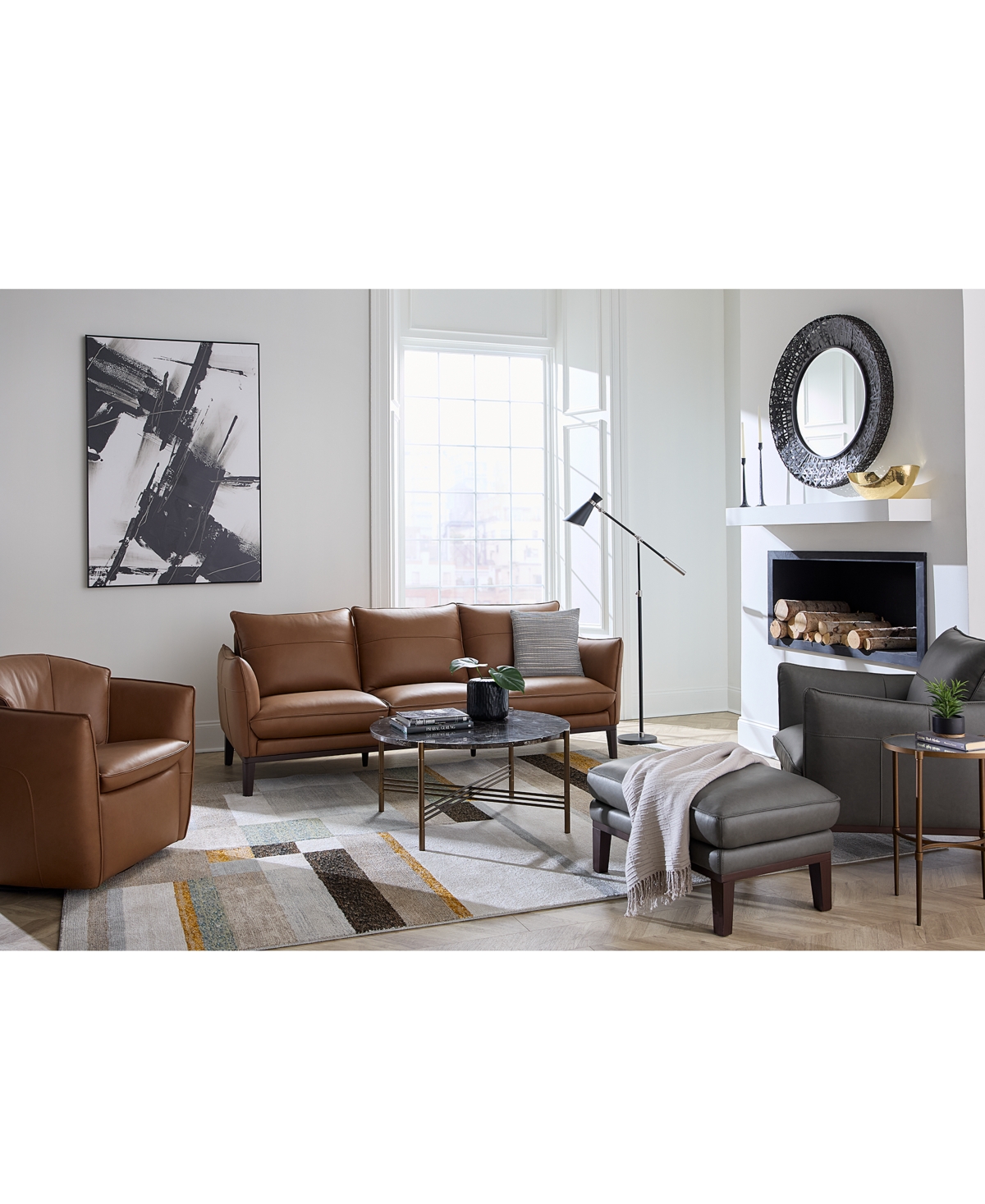 Macy's Kettner 32" Leather Ottoman, Created For  In Russet