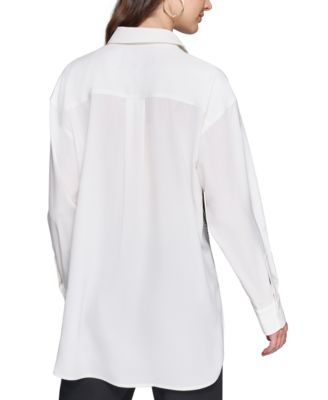 売れ筋商品|||カールラガーフェルド カットソー トップス レディース Petite Cotton Button-Front Embellished Shirt White KARL LAGERFELD PARIS Petite Embellished Printed Long-Sleeve
