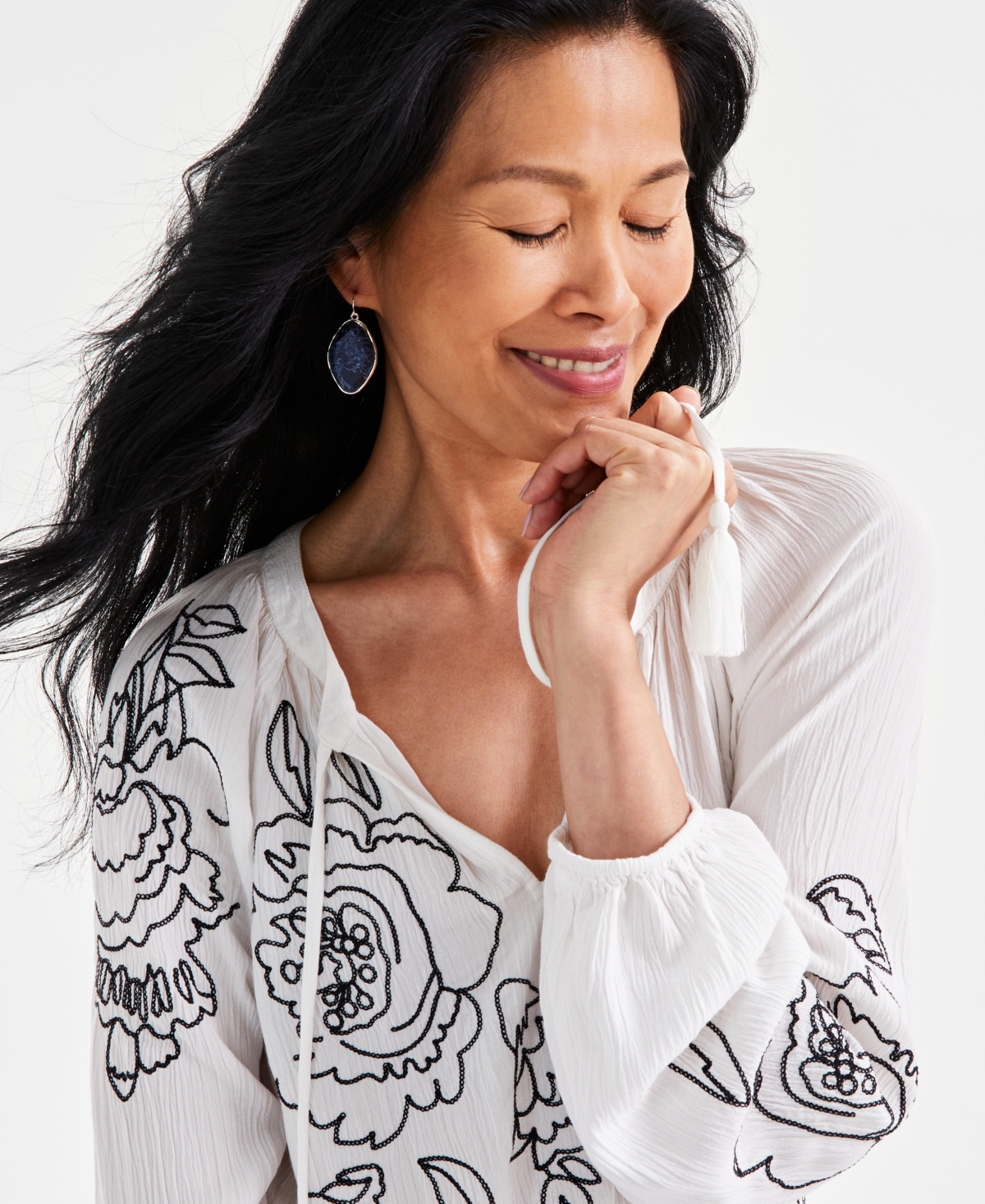 Style & Co Women's Embroidered Popover Peasant Top, Created for Macy's