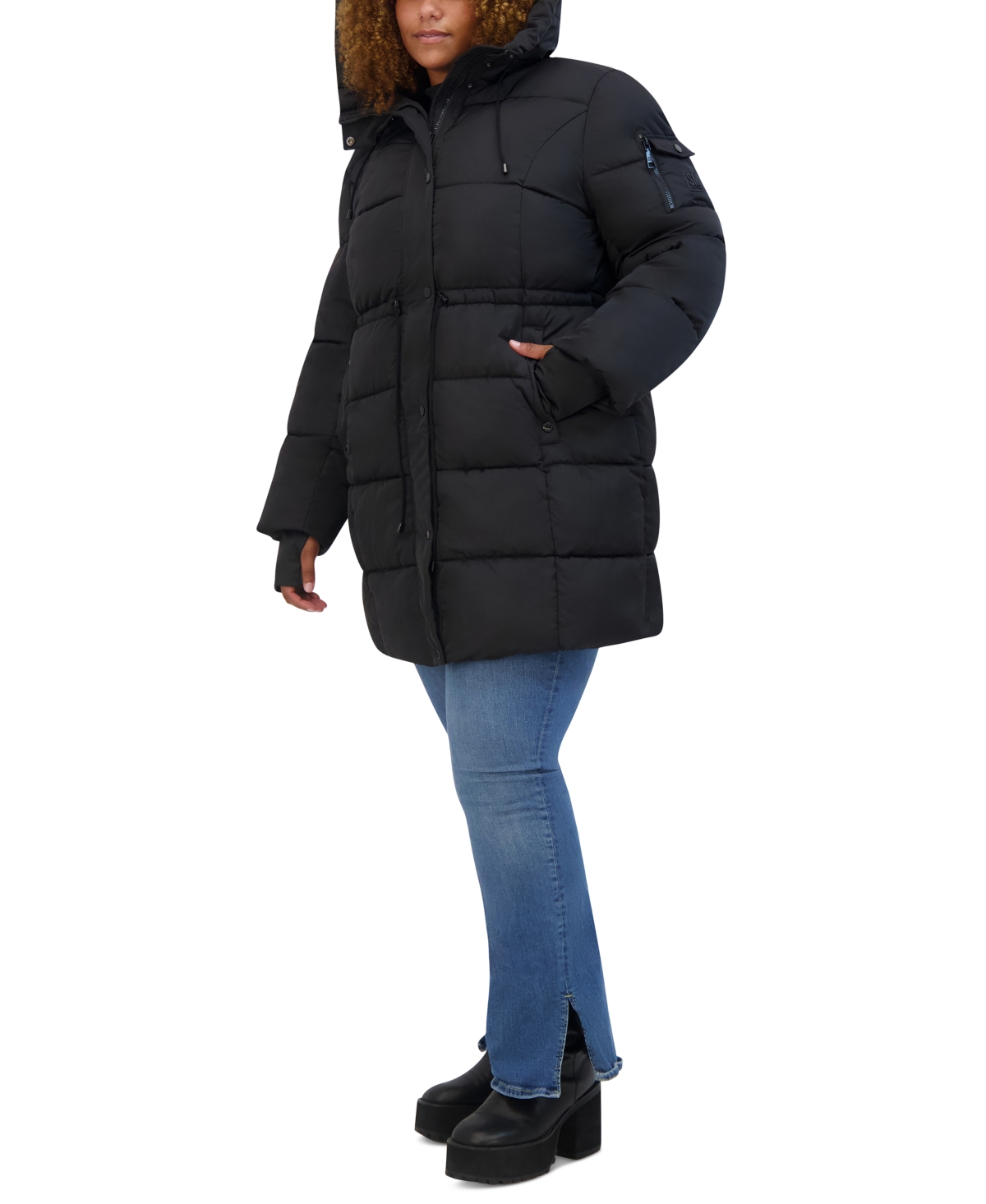 Steve Madden Plus Size Hooded Drawstring-Waist Puffer Coat, Created for Macy's