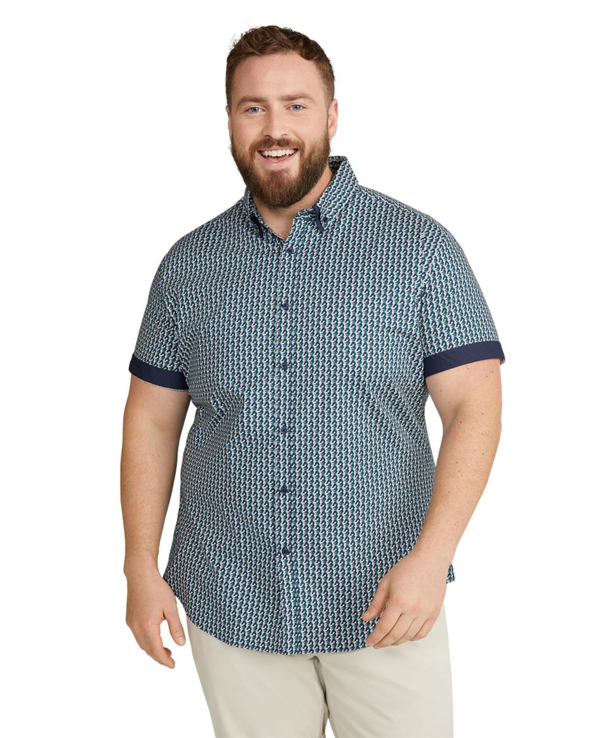 Big & Tall Eagen Print Stretch Shirt - Navy