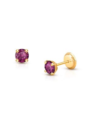 14K Gold Crystal Birthstone Studs Screw Back Earrings