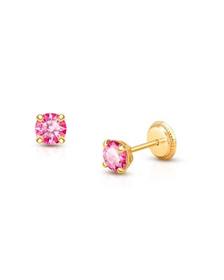 14K Gold Crystal Birthstone Studs Screw Back Earrings