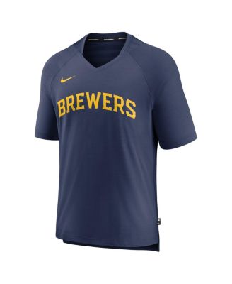 Men's Navy Milwaukee Brewers Authentic Collection Pregame Raglan Performance V-Neck T-Shirt