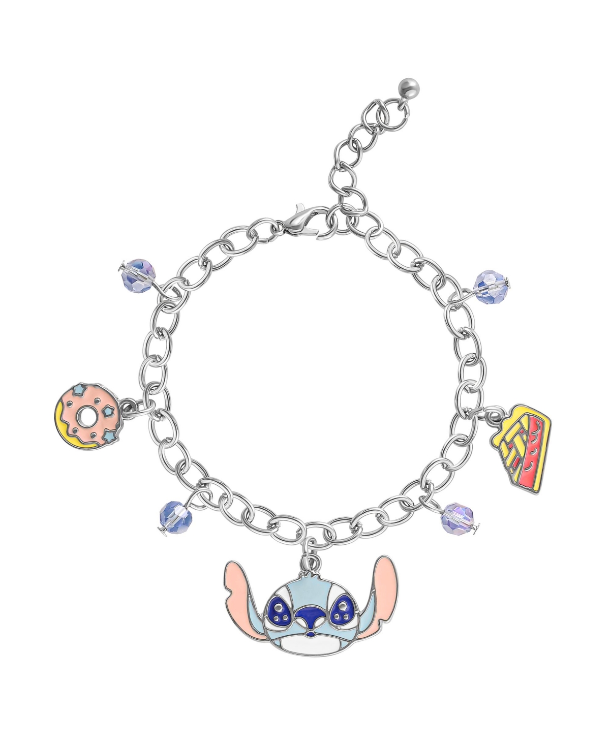 Lilo and Stitch Fashion Donut and Pie Crystal Charm Bracelet - Blue, pink, silver tone