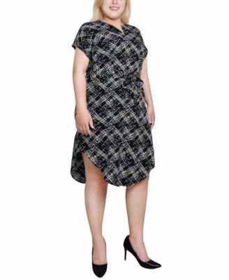 Plus Size Short Sleeve Tunic Dress with Belt