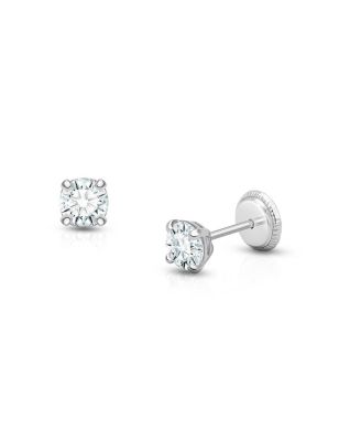 Children's 14K Gold 4mm Round Cut Studs Girls' Screw Back Earrings