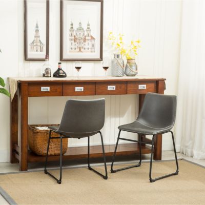 Streamdale Vintage PU Leather Dining Chairs, Set of 2, Antique Grey