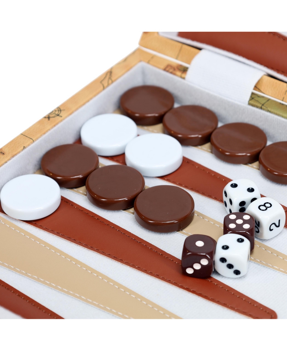 We Games Tan Map Style Leatherette Backgammon Set, 14.75 x 9.75 in. closed