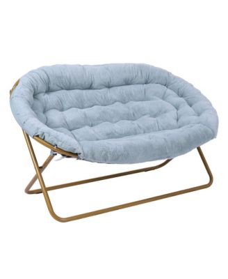 Janey Folding Double Saucer Chair With 2 Ottomans And Steel Frame For Dorm Or Bedroom