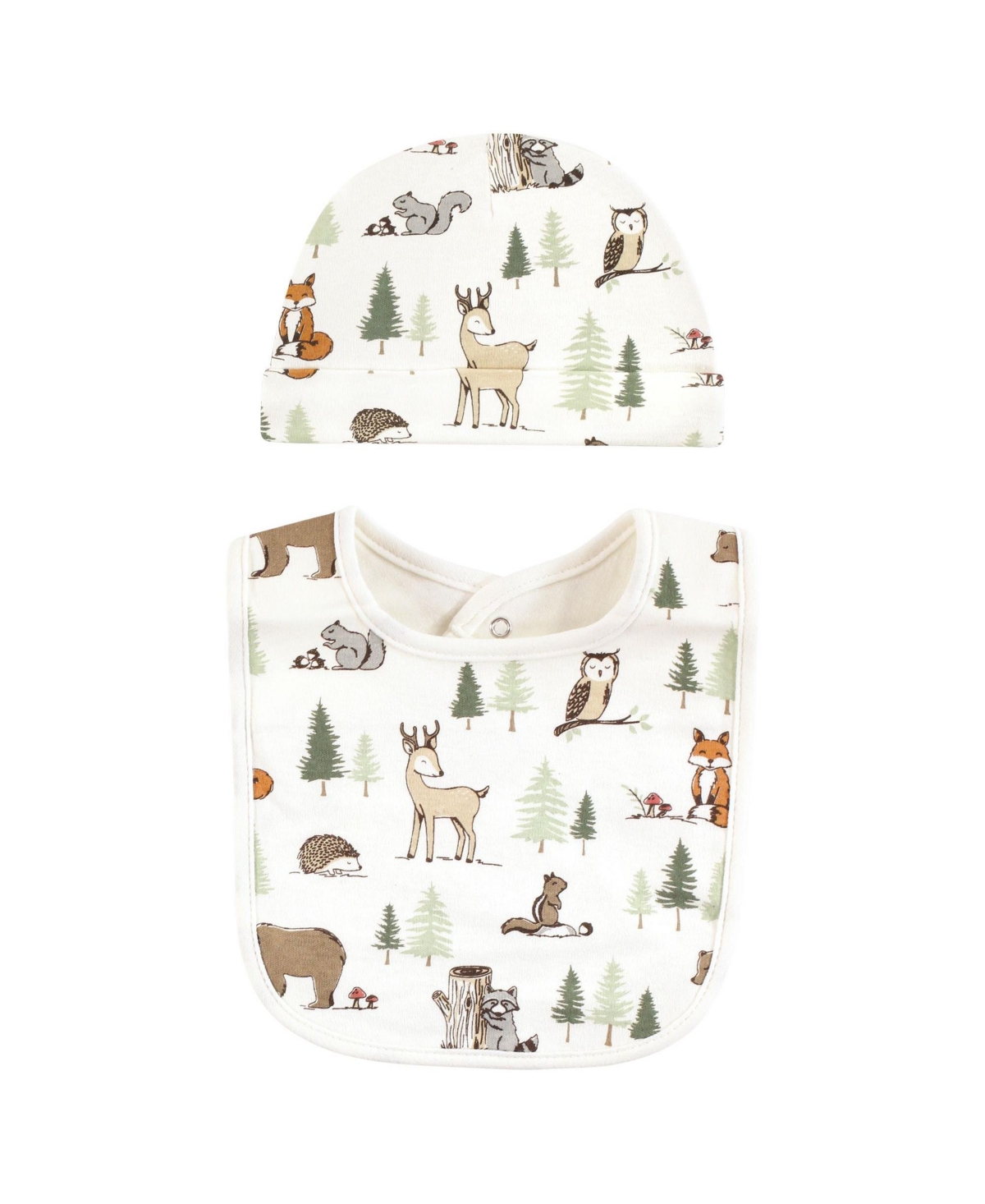 Hudson Baby Infant Boy Cotton Bib and Caps Set, One Size - Forest animals