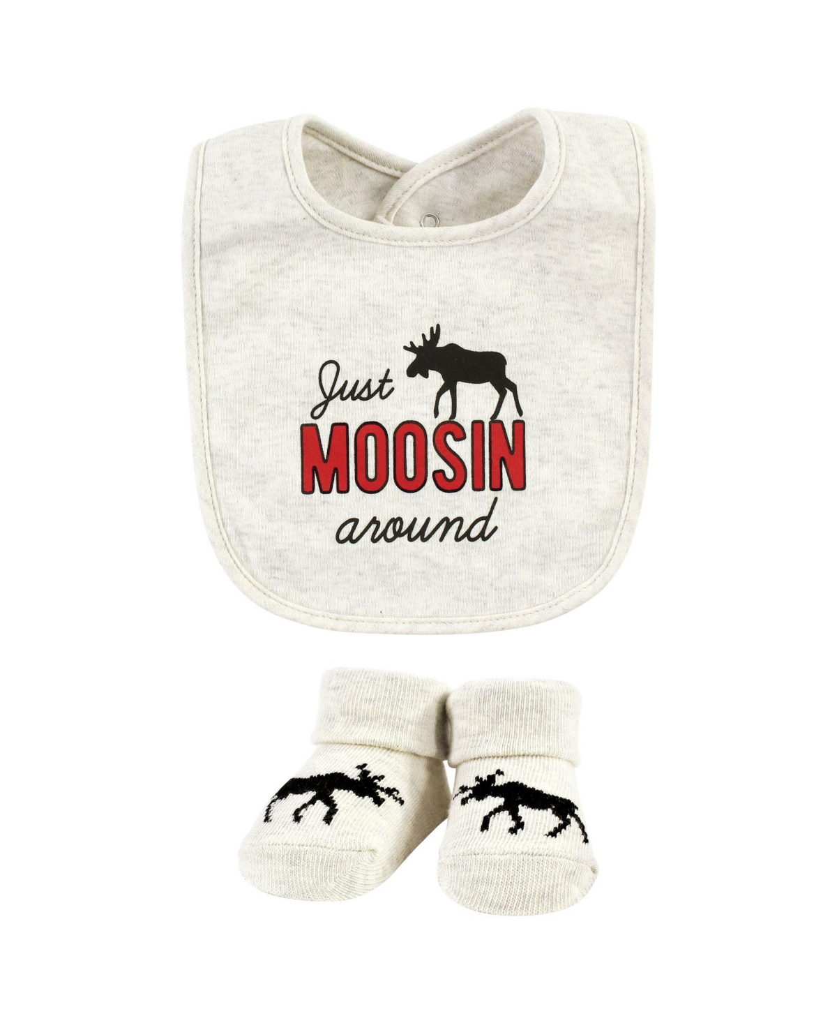 Hudson Baby Infant Boy Cotton Bib and Sock Set, One Size - Winter moose