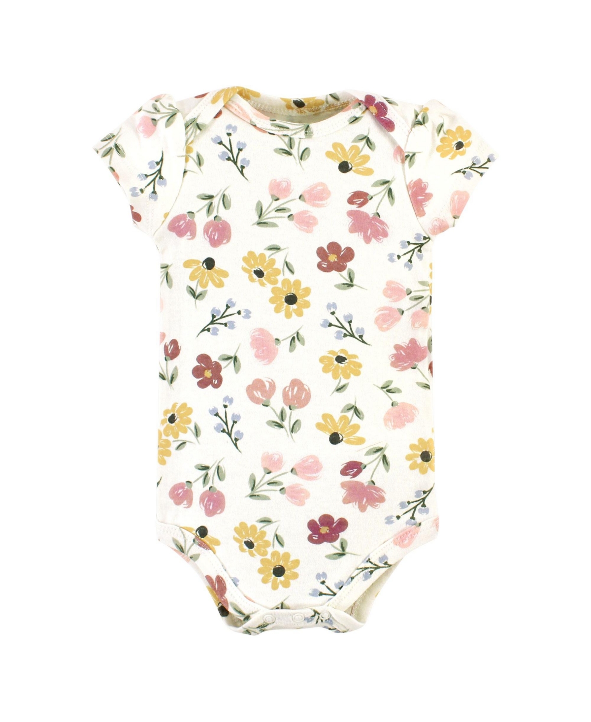 Hudson Baby Baby Girls Cotton Bodysuit and Pant Set, Soft Painted Floral Short-Sleeve - Soft painted floral short-sleeve