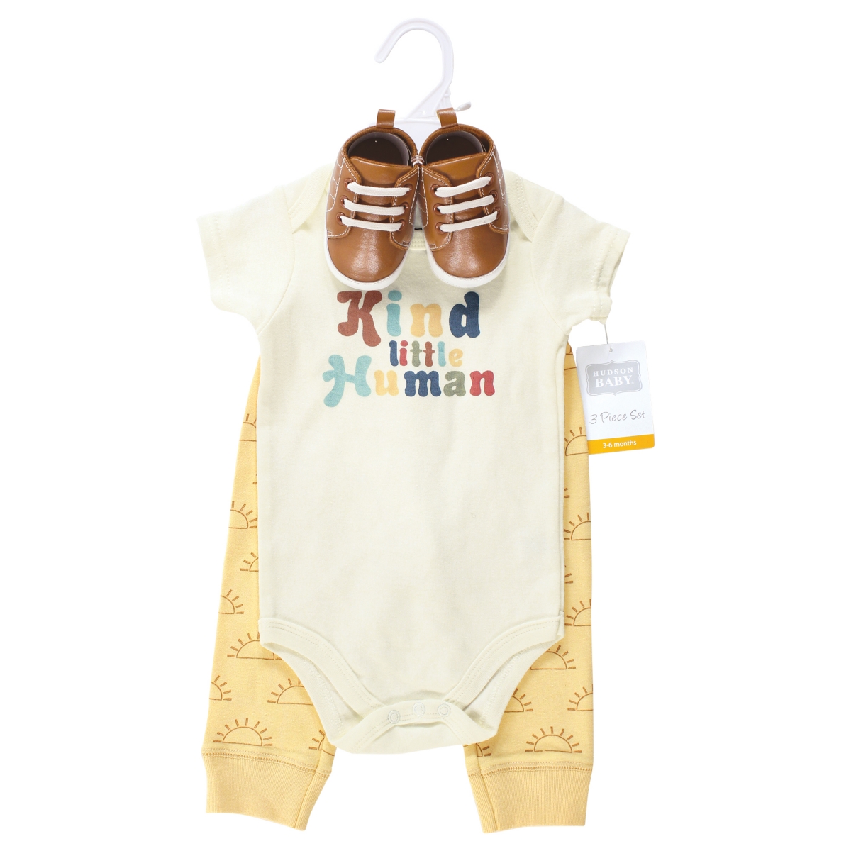 Hudson Baby Baby Boys Cotton Bodysuit, Pant and Shoe Set,- Kind human