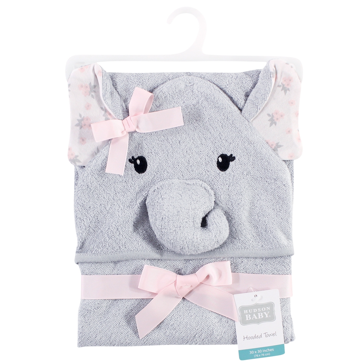 Hudson Baby Infant Girl Rayon from Bamboo Animal Hooded Towel, Floral Elephant, One Size