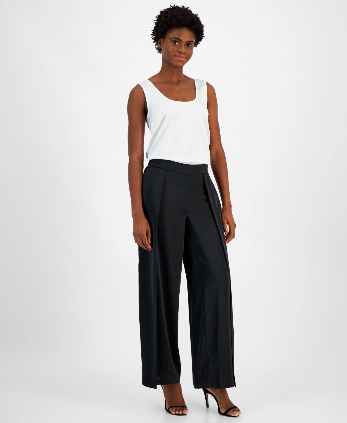 Anne Klein Petite Solid Flyaway Pull-On Wide-Leg Pants