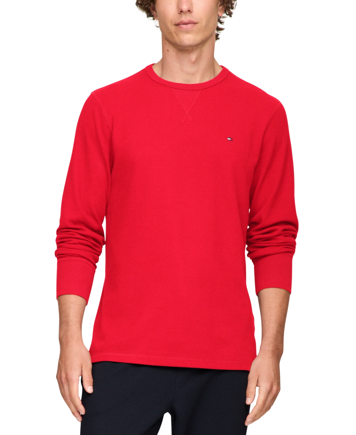 Tommy Hilfiger Men's Waffle-knit Long-sleeve Crewneck Thermal Top In Red