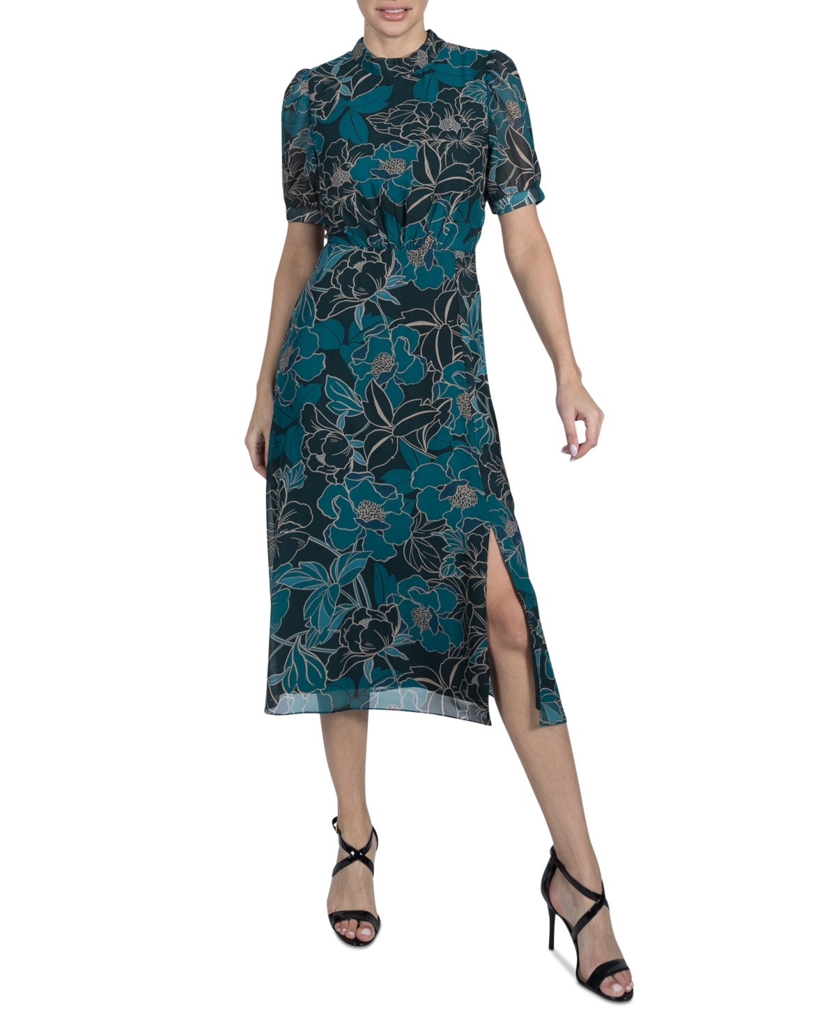 julia jordon Women's Printed Mock-Neck Short-Sleeve Dress - Teal Multi