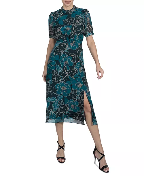 julia jordon women's printed mock-neck short-sleeve dress