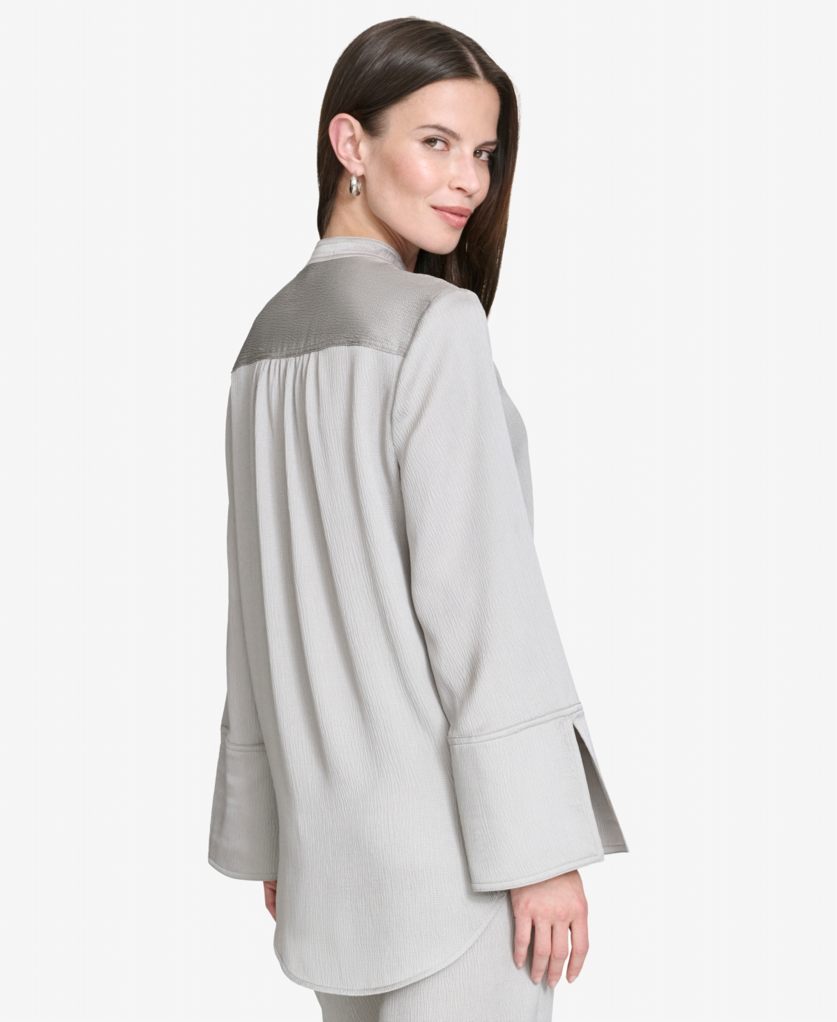 Halston Women's Band-Collar V-Neck Long-Sleeve Tunic