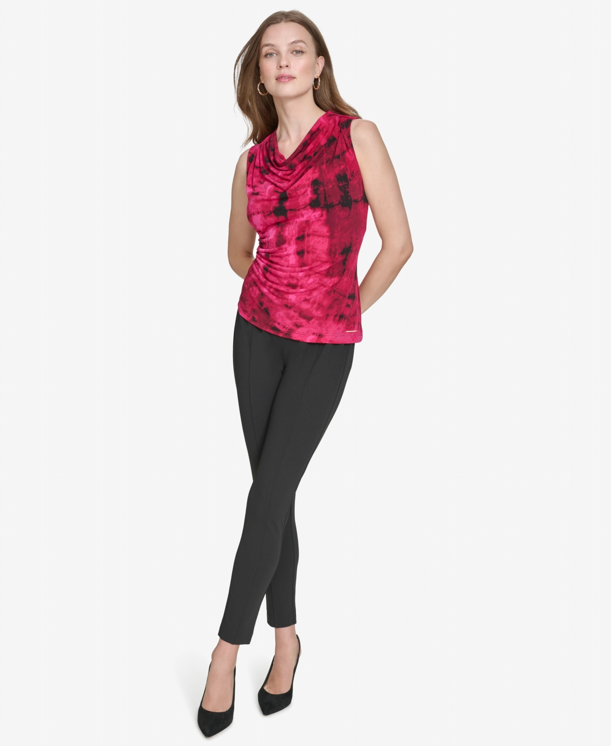 Halston Women's Printed Asymmetric Cowlneck Top