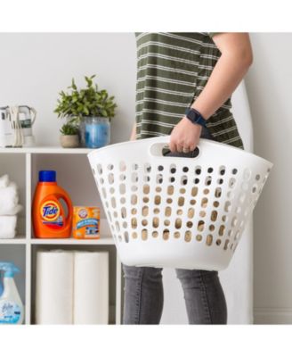 USA Laundry Basket 30L Durable and Flexible, Portable Round Bin, 0.85 Bushel Hamper for Storage with Ventilation Holes for Closet Dorm, White