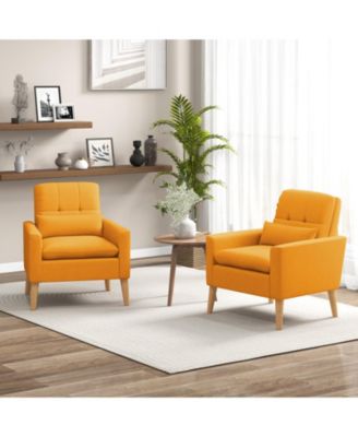 Accent Chair with Lumbar Pillow  Natural Rubber Wood Legs  Padded Cushions