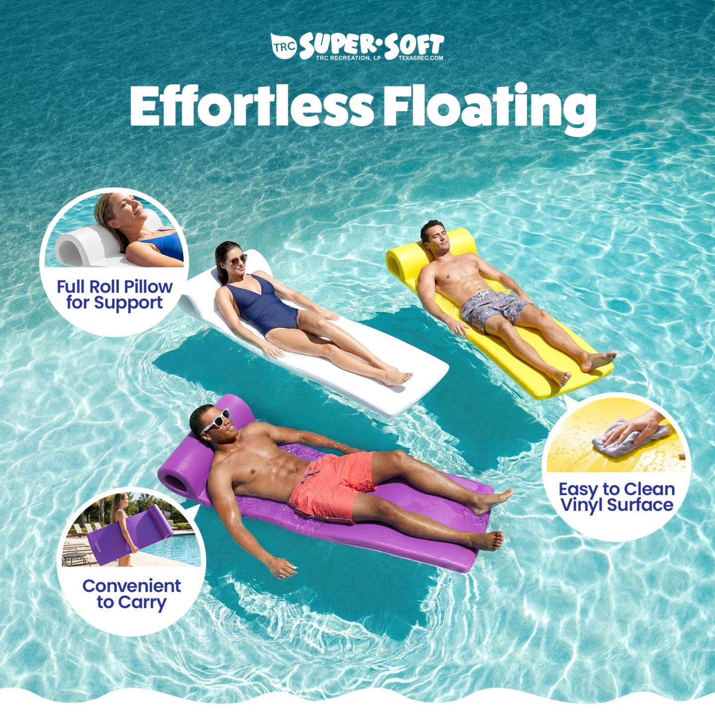 Детская игрушка TRC Recreation Sunsation 1.75" Thick Foam Lounger Swimming Pool Float, White — фото 9