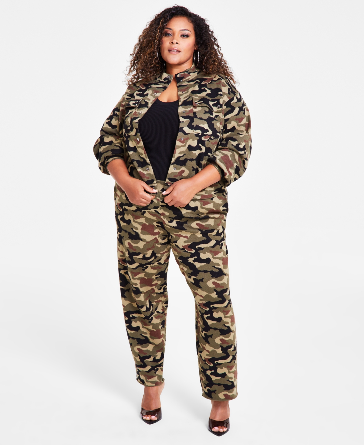 Nina Parker Trendy Plus Sizeuflage Knit Jacket